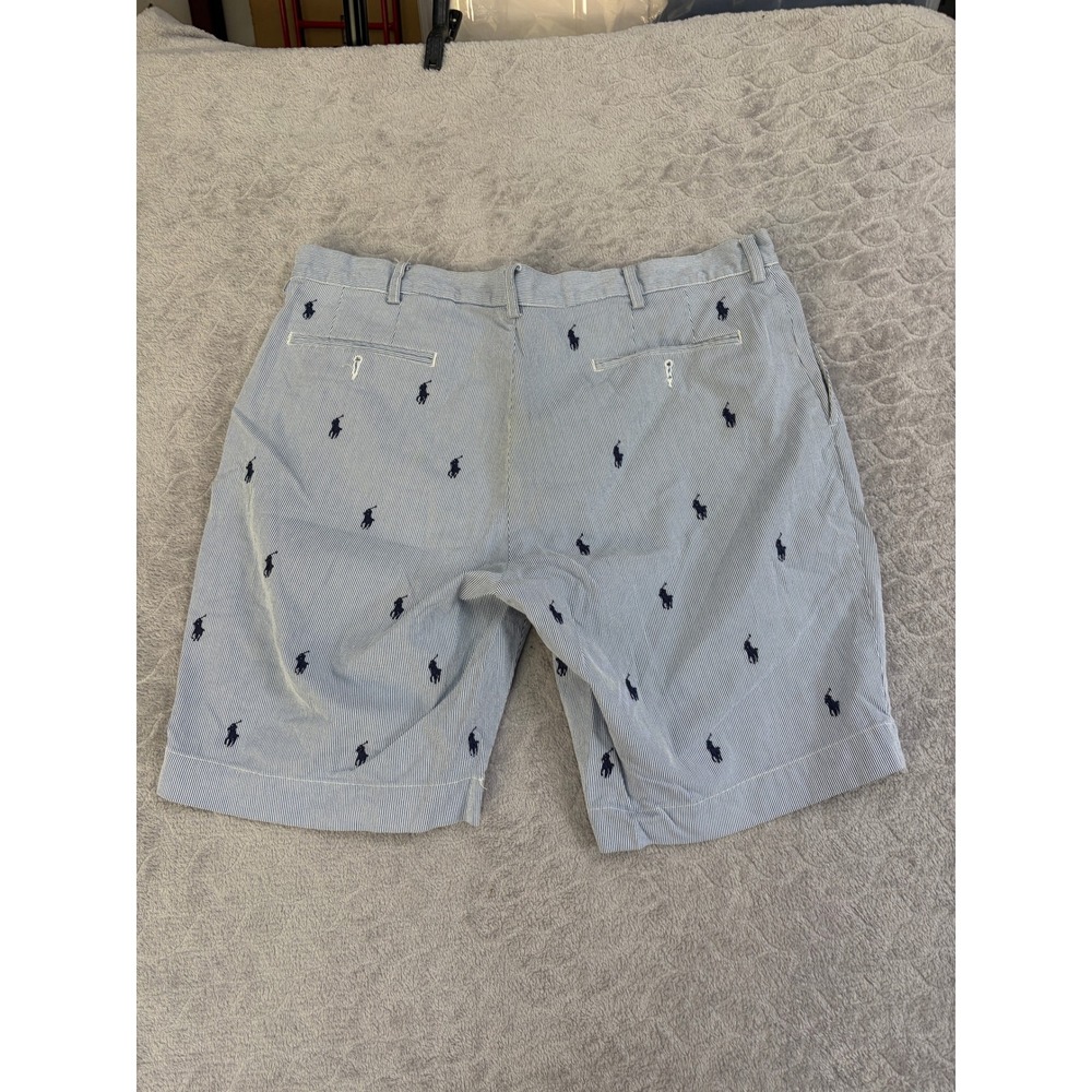 Polo Ralph Lauren Mens 38 Seersucker Shorts Blue White Striped Embroidered Pony - Picture 4 of 11